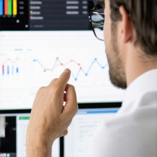 Business owner reviewing local SEO analytics and search rankings on digital dashboard