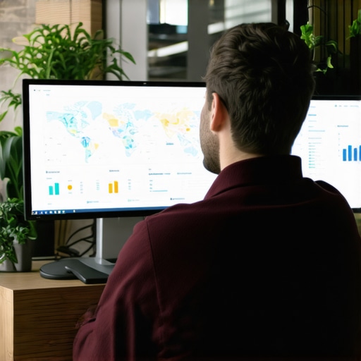 Person reviewing maps SEO analytics on a digital screen, focusing on local search performance metrics
