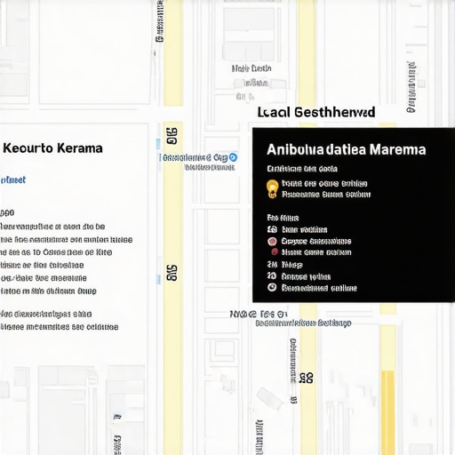An illustration of schema markup code overlaying a map highlighting local business presence.