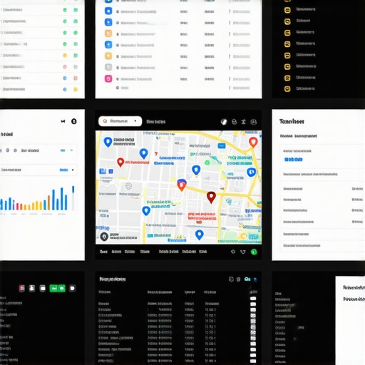 Digital dashboard displaying metrics for local SEO campaigns across maps, social media, and websites.