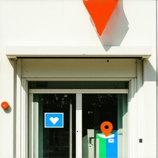 Business storefront with Google Maps marker in an urban setting