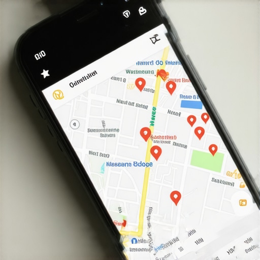 Optimized Local Map Search Mobile phone showcasing local map search results with business listings