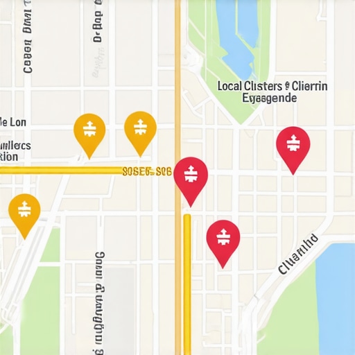 Digital map illustrating local business clusters, signals, and engagement metrics for SEO in 2026.